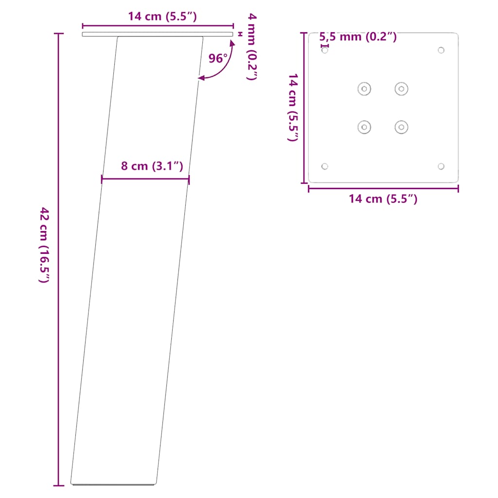 Salontafelpoten 4 st 42 cm staal zwart