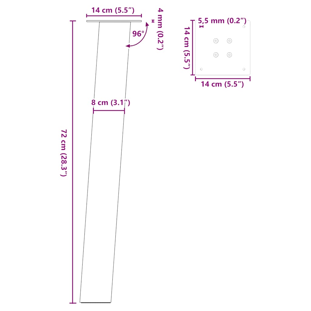 Salontafelpoten 4 st 72 cm staal wit