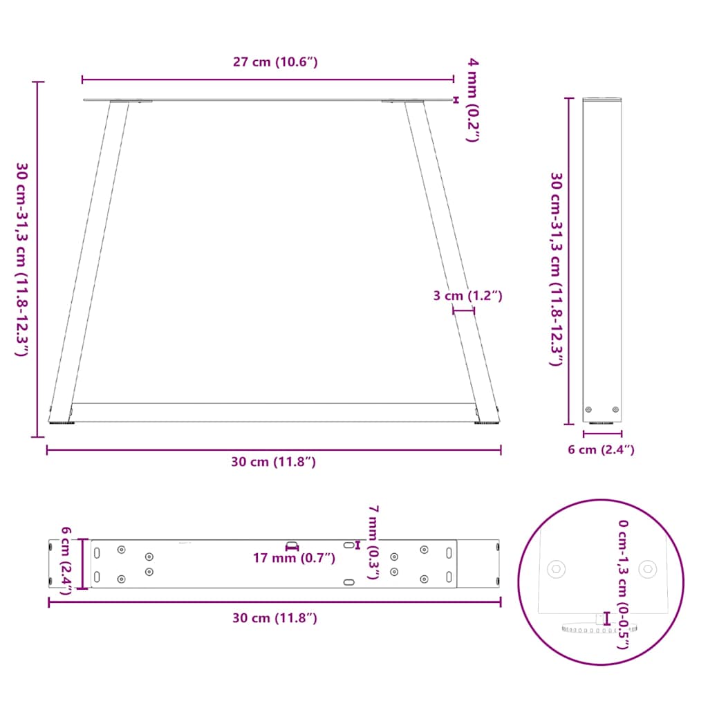 Eettafelpoten 2 st V-vormig 30x(30-31,3) cm staal antraciet