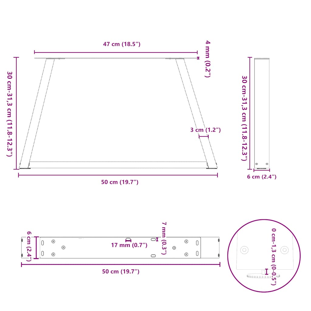 Eettafelpoten 2 st V-vormig 50x(30-31,3) cm staal zwart