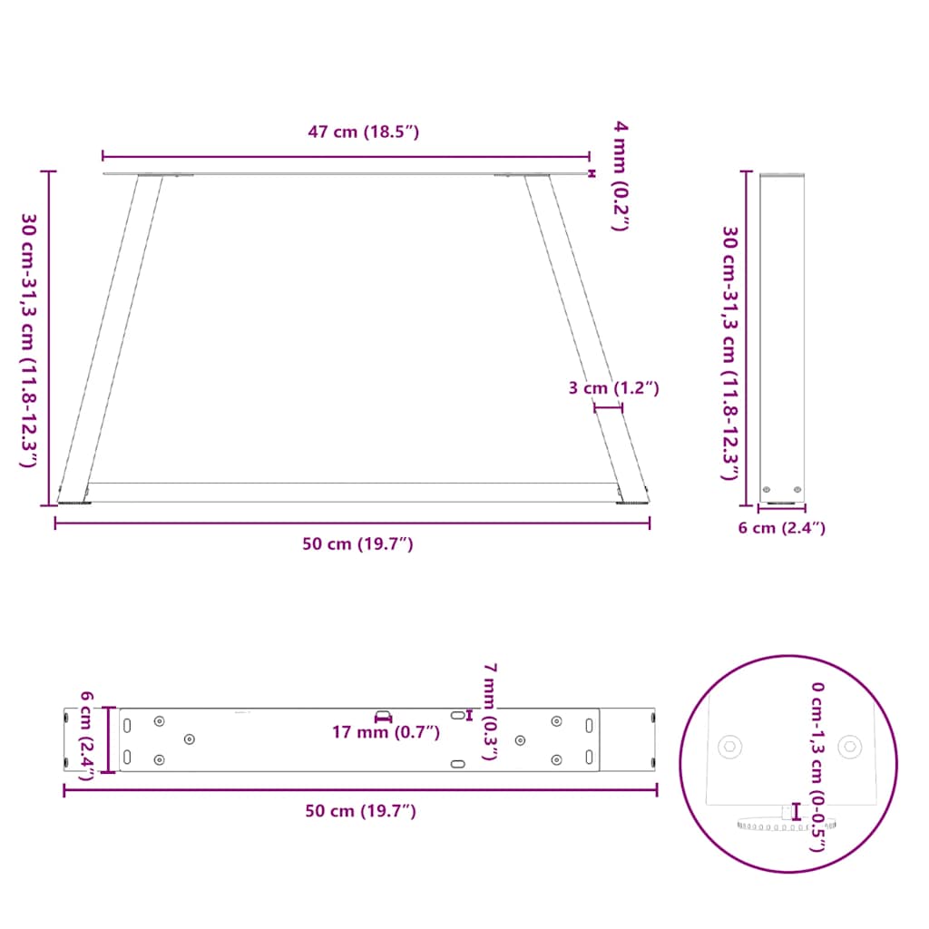 Eettafelpoten 2 st V-vormig 50x(30-31,3) cm staal antraciet