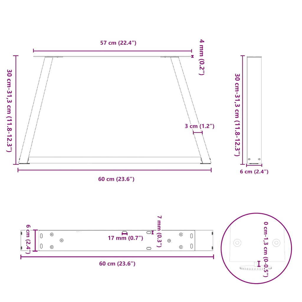 Eettafelpoten 2 st V-vormig 60x(30-31,3) cm staal wit