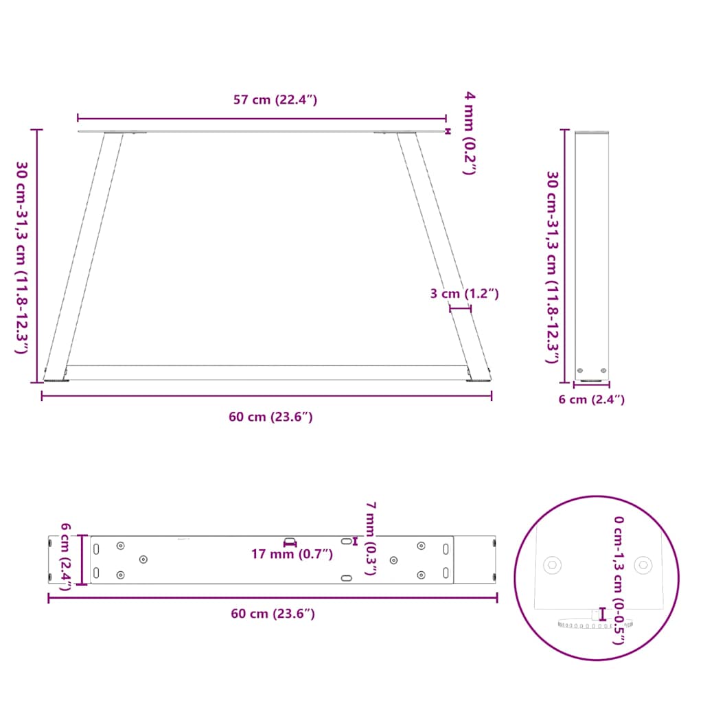 Eettafelpoten 2 st V-vormig 60x(30-31,3) cm staal antraciet