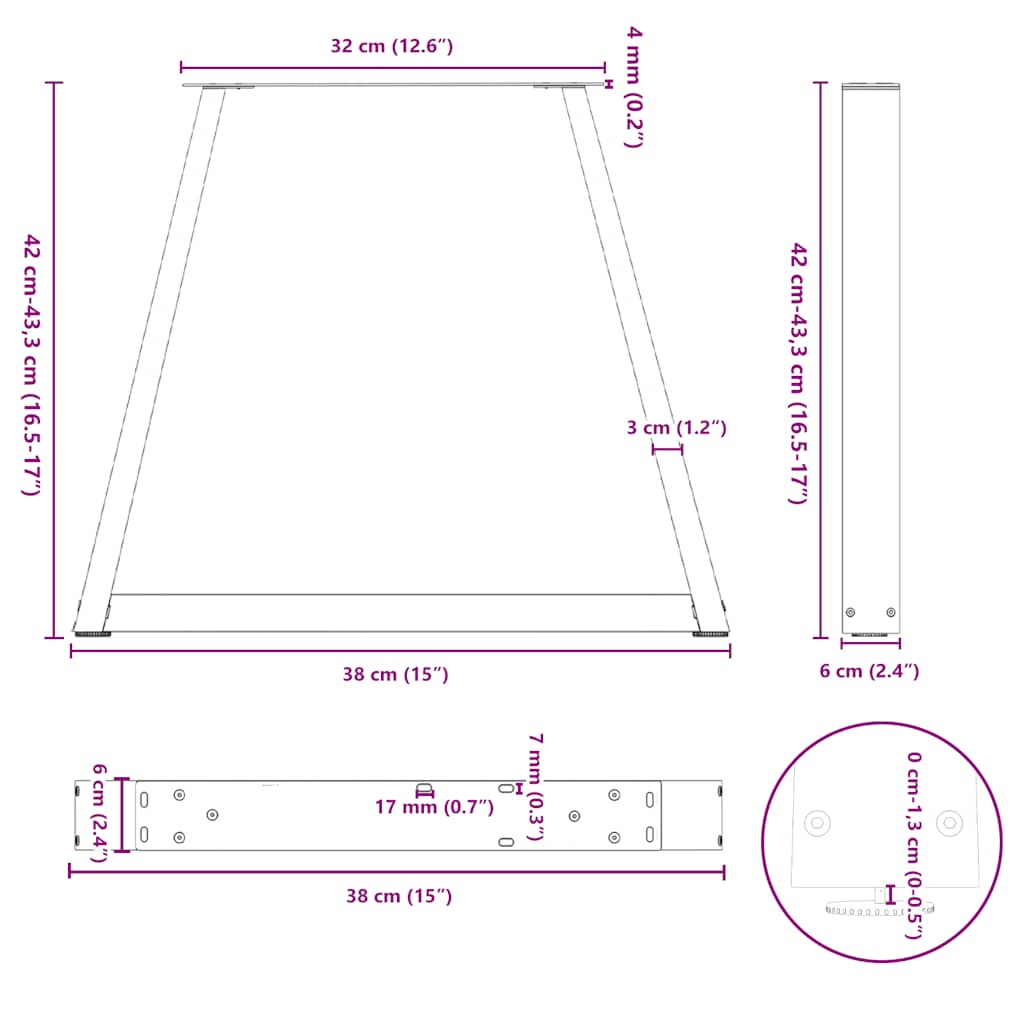 Eettafelpoten 2 st V-vormig 38x(42-43,3) cm staal zwart