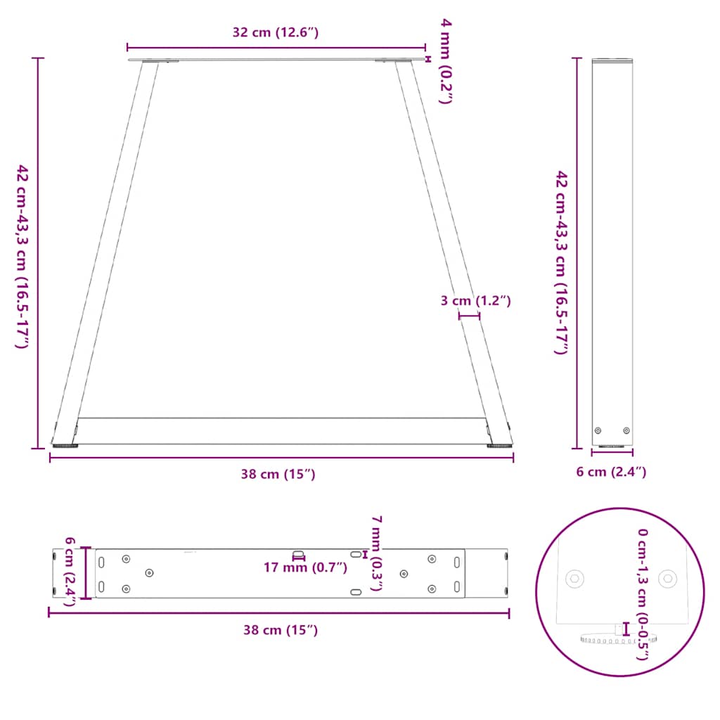 Eettafelpoten 2 st V-vormig 38x(42-43,3) cm staal wit