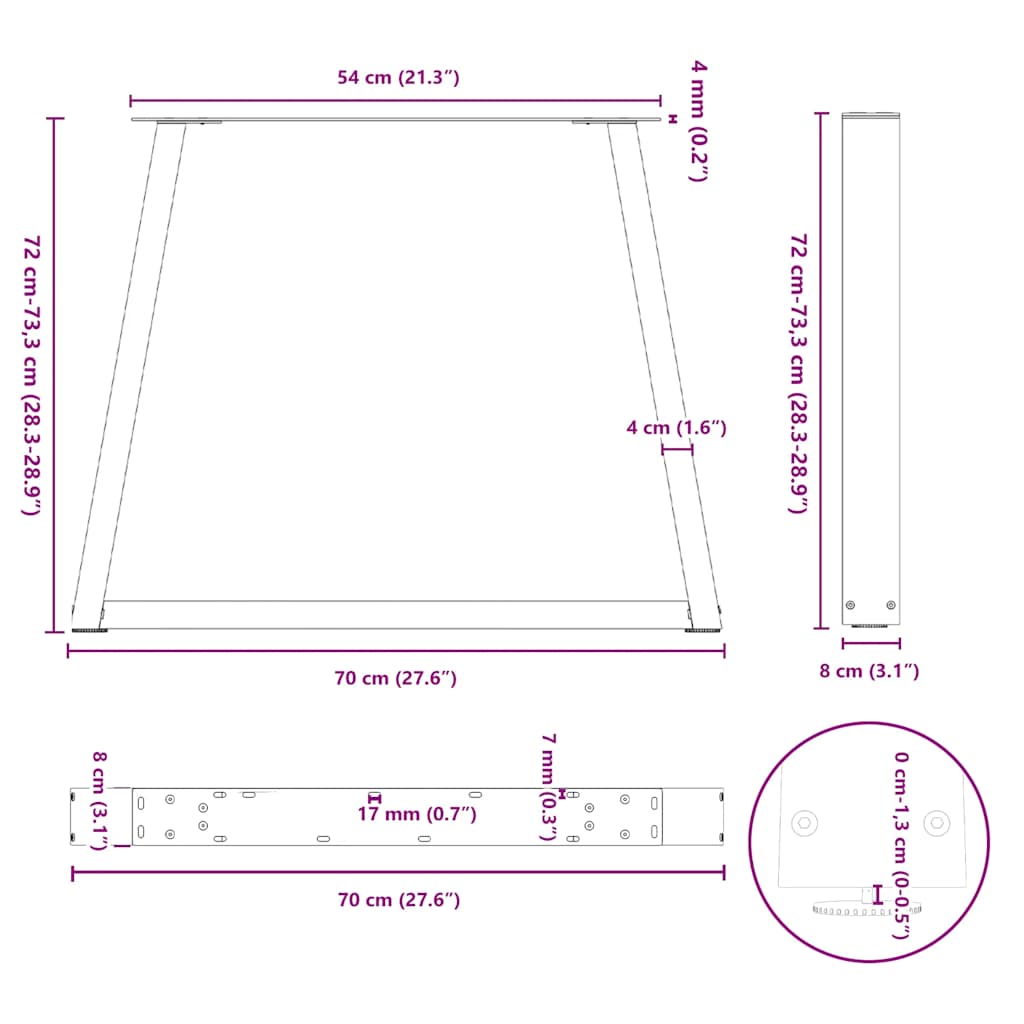 Eettafelpoten 2 st V-vormig 70x(72-73,3) cm staal zwart