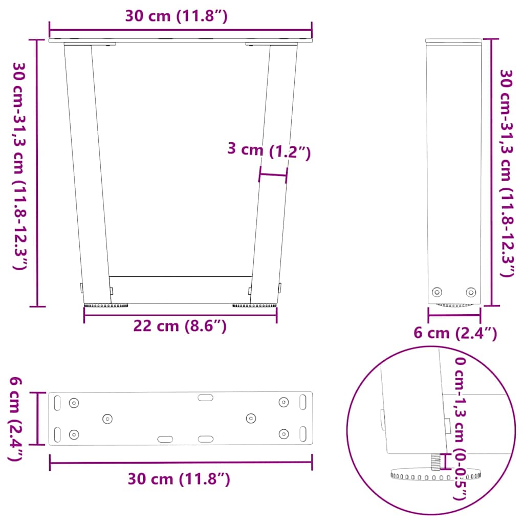 Eettafelpoten 2 st V-vormig 30x(30-31,3) cm staal antraciet