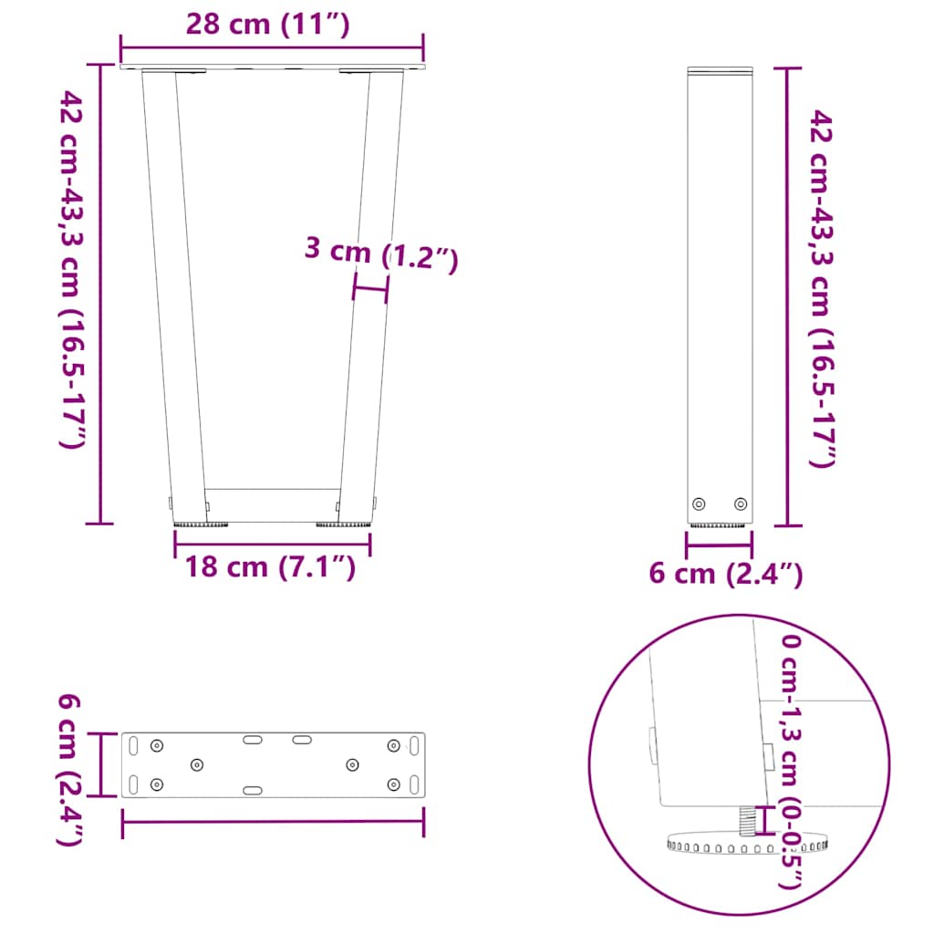 Eettafelpoten 2 st V-vormig 28x(42-43,3) cm staal zwart