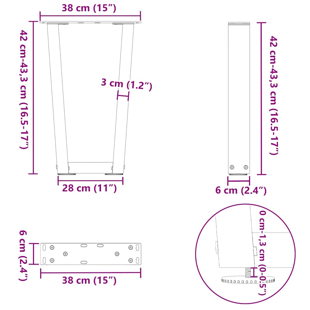 Eettafelpoten 2 st V-vormig 38x(42-43,3) cm staal wit