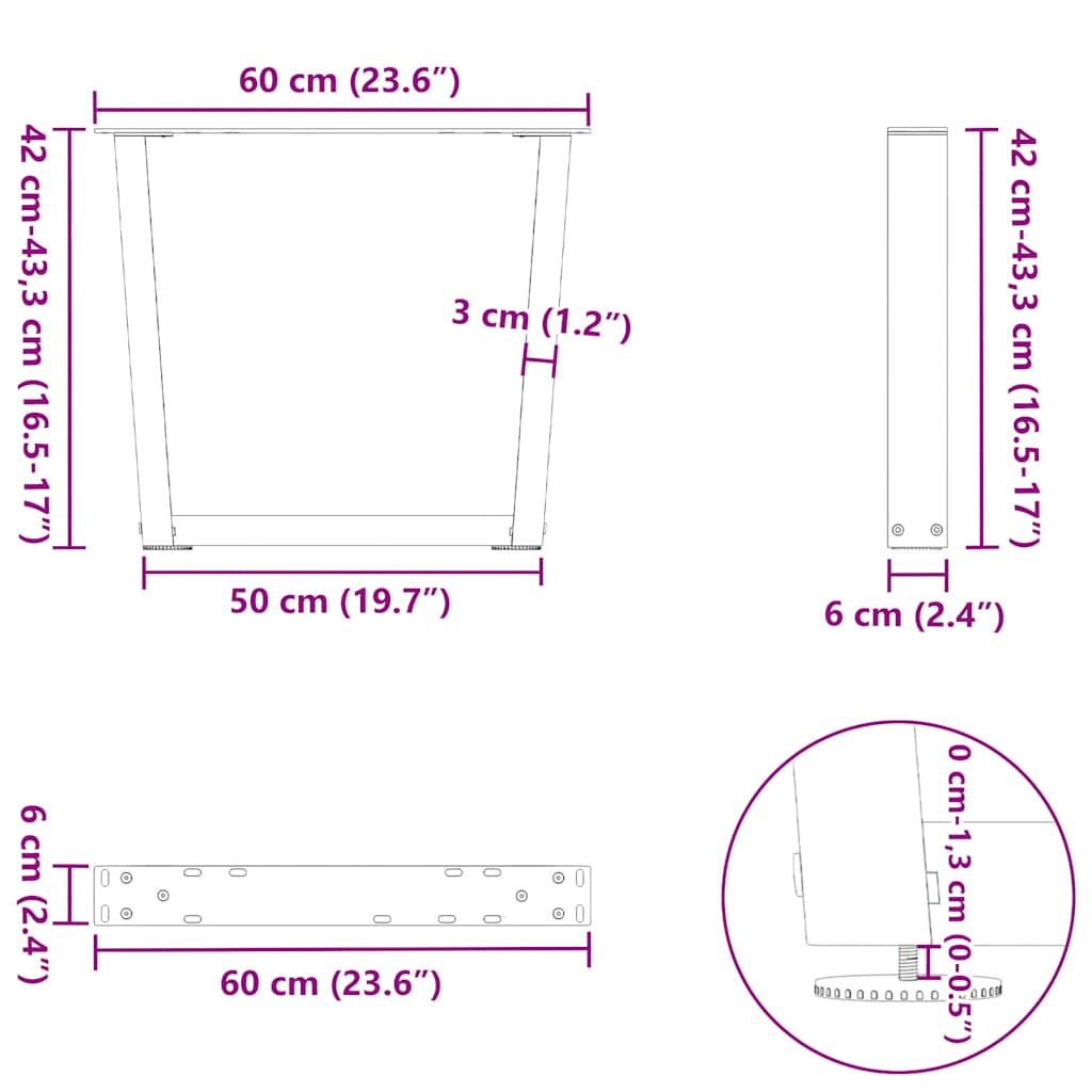 Eettafelpoten 2 st V-vormig 60x(42-43,3) cm staal wit