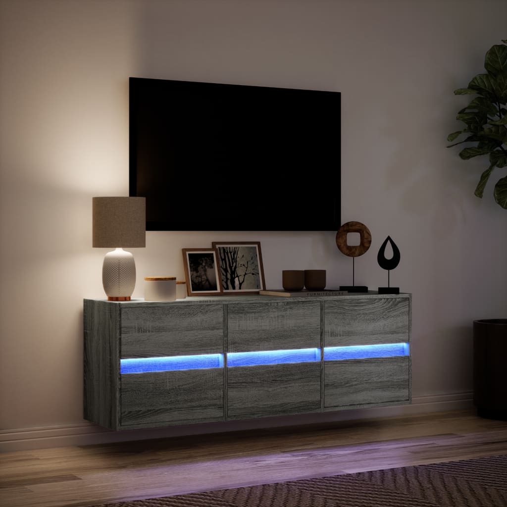 Tv-wandmeubel met LED-verlichting 130x31x45 cm grijs sonoma Tv-meubels | Creëer jouw Trendy Thuis | Gratis bezorgd & Retour | Trendy.nl