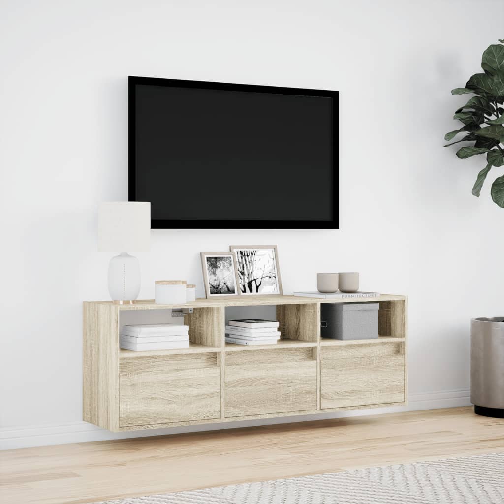 Tv-wandmeubel met LED-verlichting 130x31x45 cm sonoma eiken Tv-meubels | Creëer jouw Trendy Thuis | Gratis bezorgd & Retour | Trendy.nl