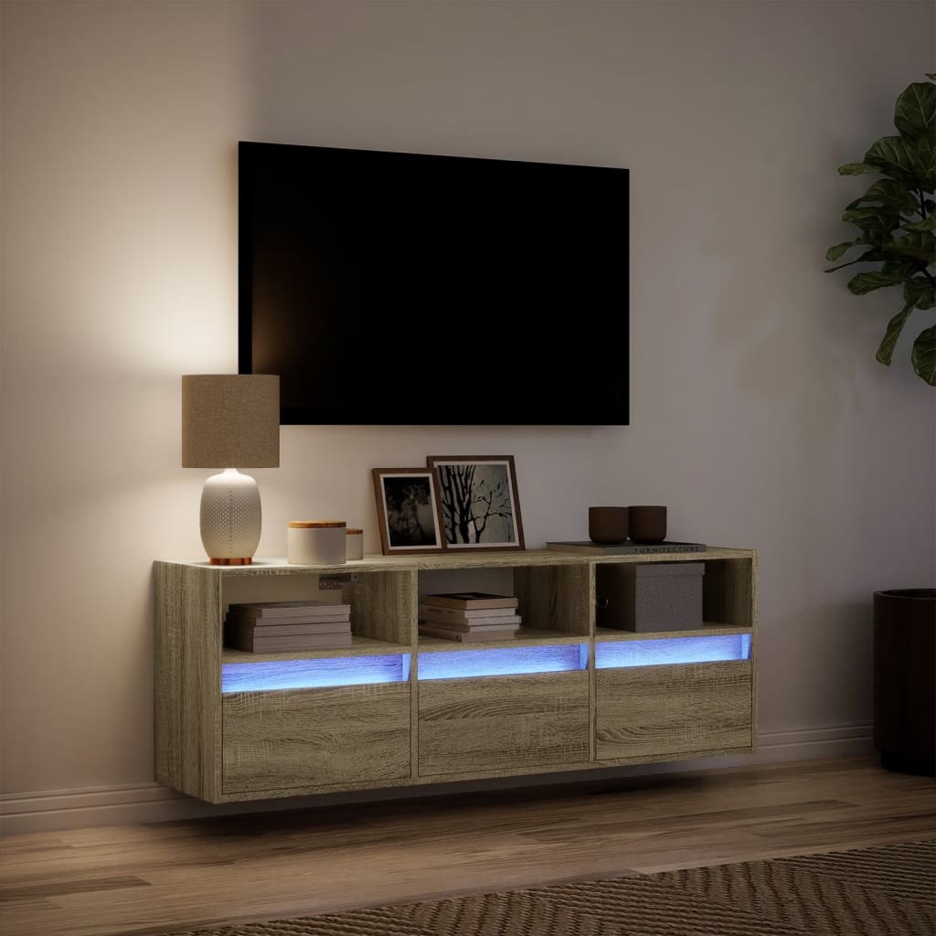 Tv-wandmeubel met LED-verlichting 130x31x45 cm sonoma eiken Tv-meubels | Creëer jouw Trendy Thuis | Gratis bezorgd & Retour | Trendy.nl