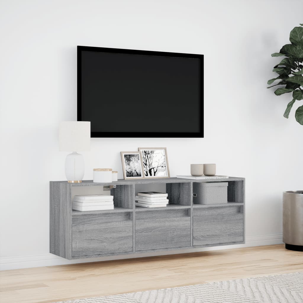 Tv-wandmeubel met LED-verlichting 130x31x45 cm grijs sonoma Tv-meubels | Creëer jouw Trendy Thuis | Gratis bezorgd & Retour | Trendy.nl