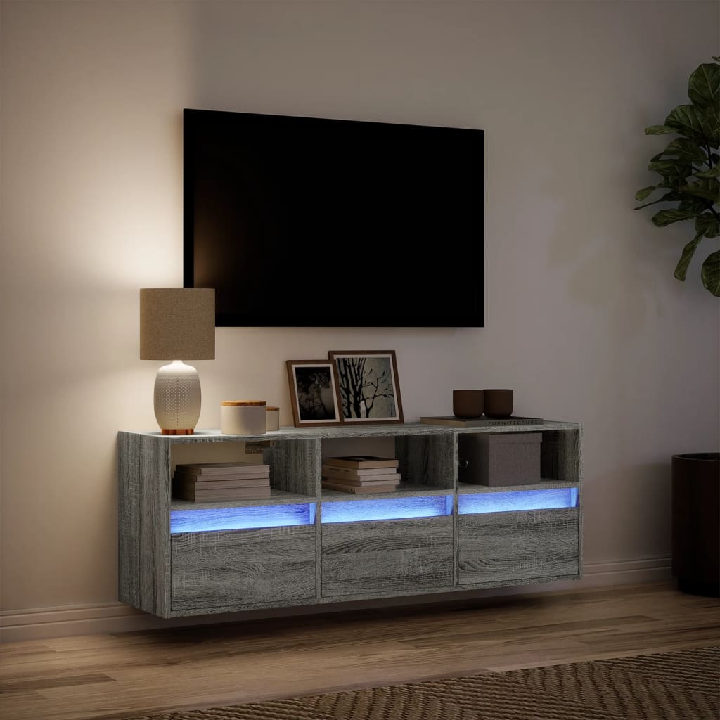 Tv-wandmeubel met LED-verlichting 130x31x45 cm grijs sonoma Tv-meubels | Creëer jouw Trendy Thuis | Gratis bezorgd & Retour | Trendy.nl