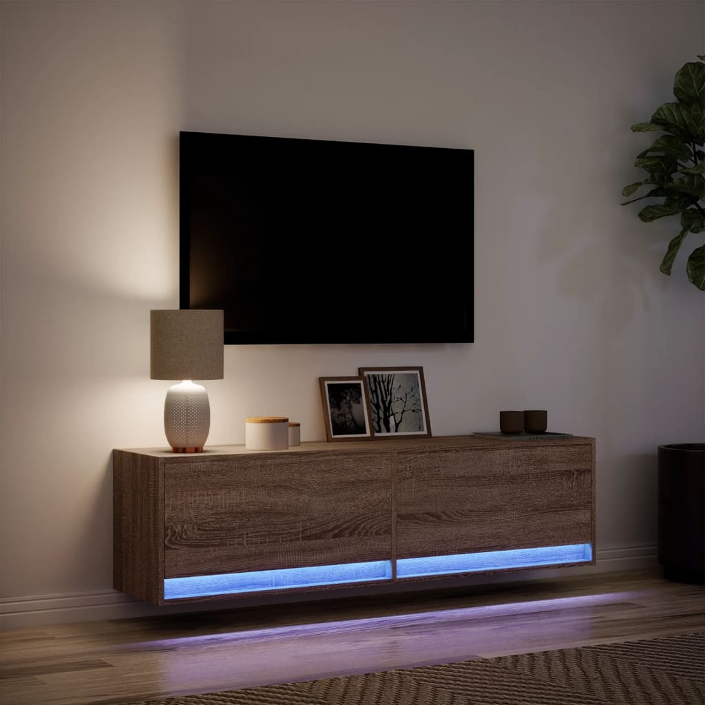 Tv-wandmeubel met LED-verlichting 140x31x38 cm bruin eikenkleur Tv-meubels | Creëer jouw Trendy Thuis | Gratis bezorgd & Retour | Trendy.nl