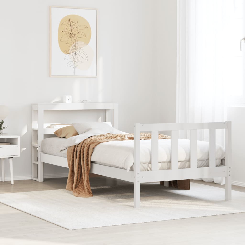 Bedframe zonder matras massief grenenhout wit 90x190 cm