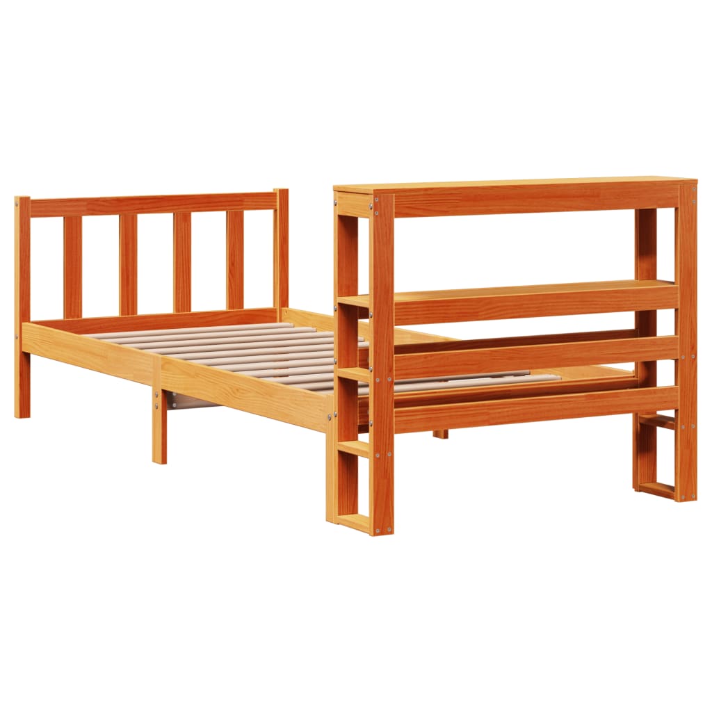 Bedframe met hoofdbord massief grenenhout wasbruin 90x190 cm Bedden & bedframes | Creëer jouw Trendy Thuis | Gratis bezorgd & Retour | Trendy.nl