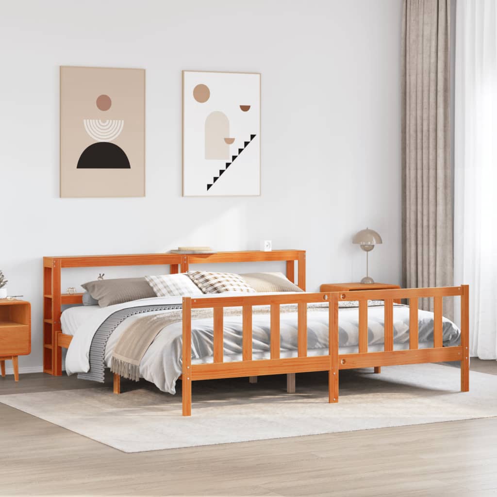 Bedframe met hoofdbord massief grenenhout wasbruin 200x200 cm Bedden & bedframes | Creëer jouw Trendy Thuis | Gratis bezorgd & Retour | Trendy.nl