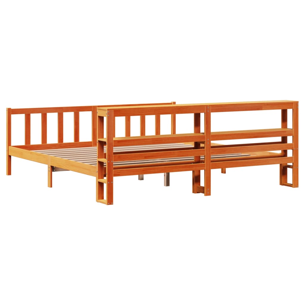 Bedframe met hoofdbord massief grenenhout wasbruin 200x200 cm Bedden & bedframes | Creëer jouw Trendy Thuis | Gratis bezorgd & Retour | Trendy.nl