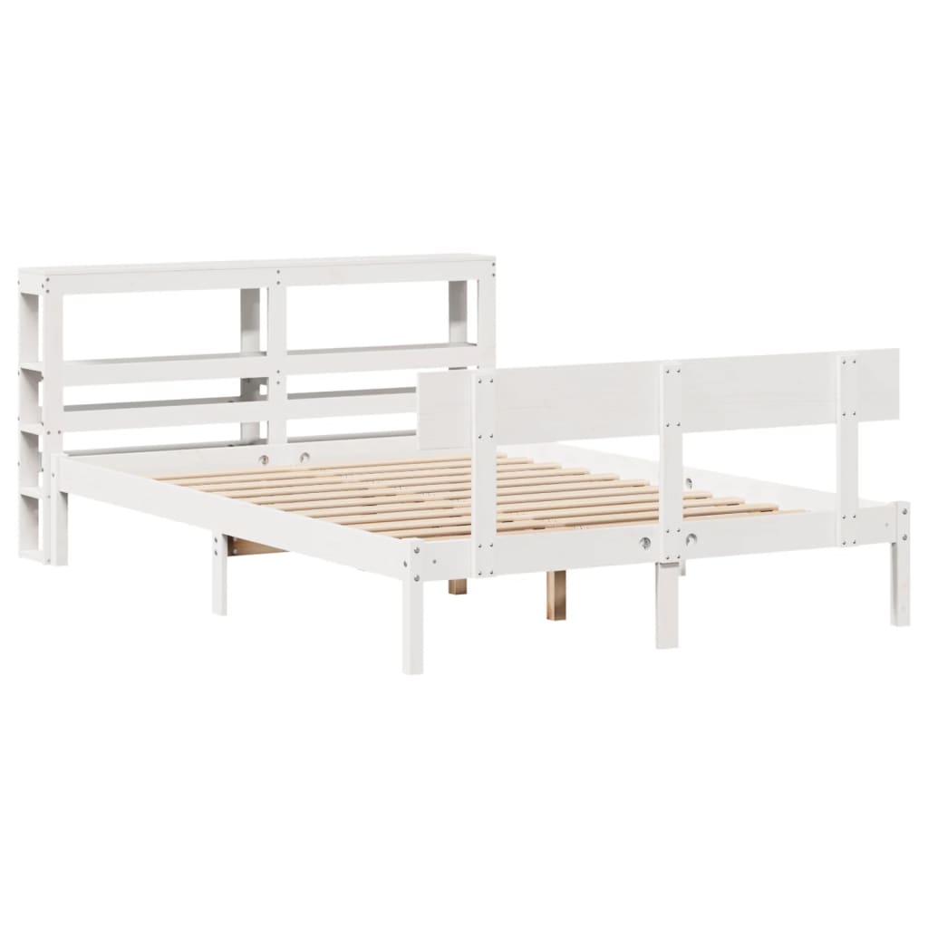 Bedframe zonder matras massief grenenhout wit 140x190 cm