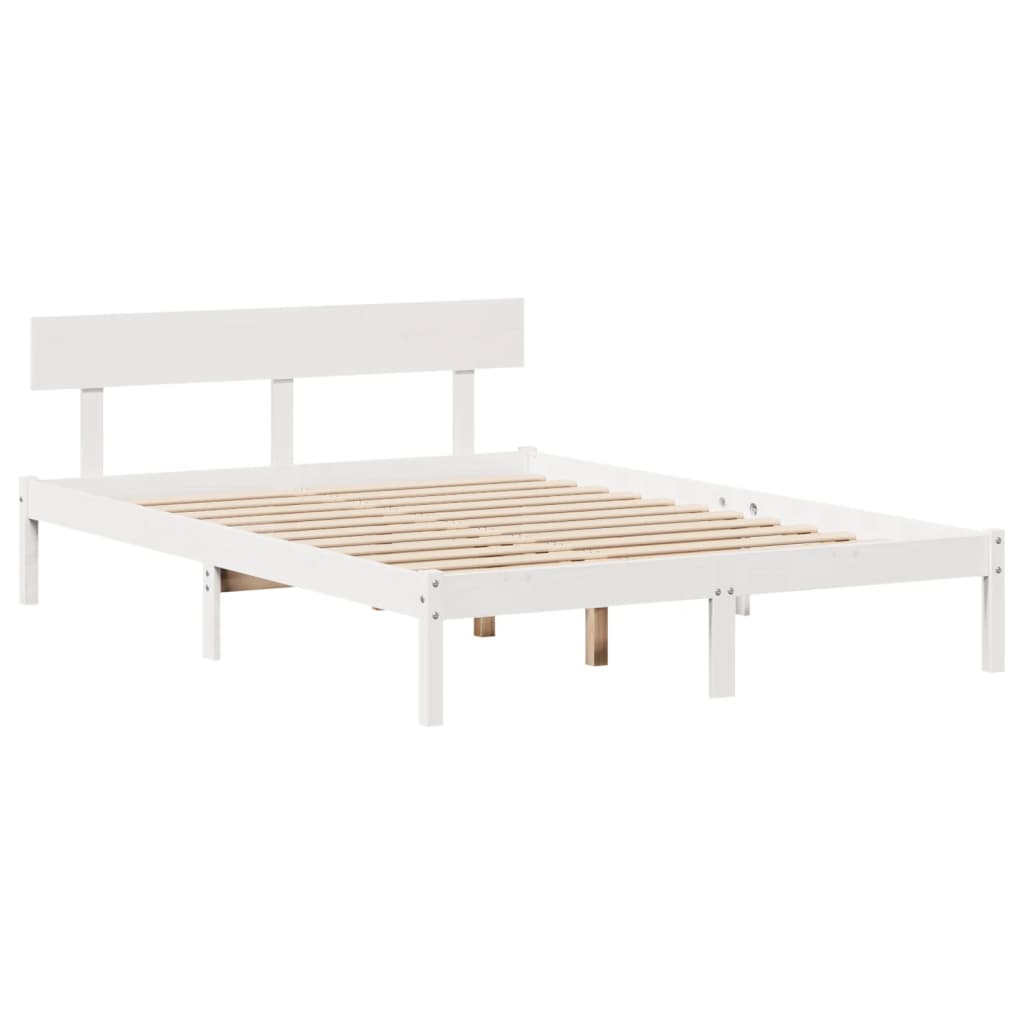 Bedframe zonder matras massief grenenhout wit 140x190 cm