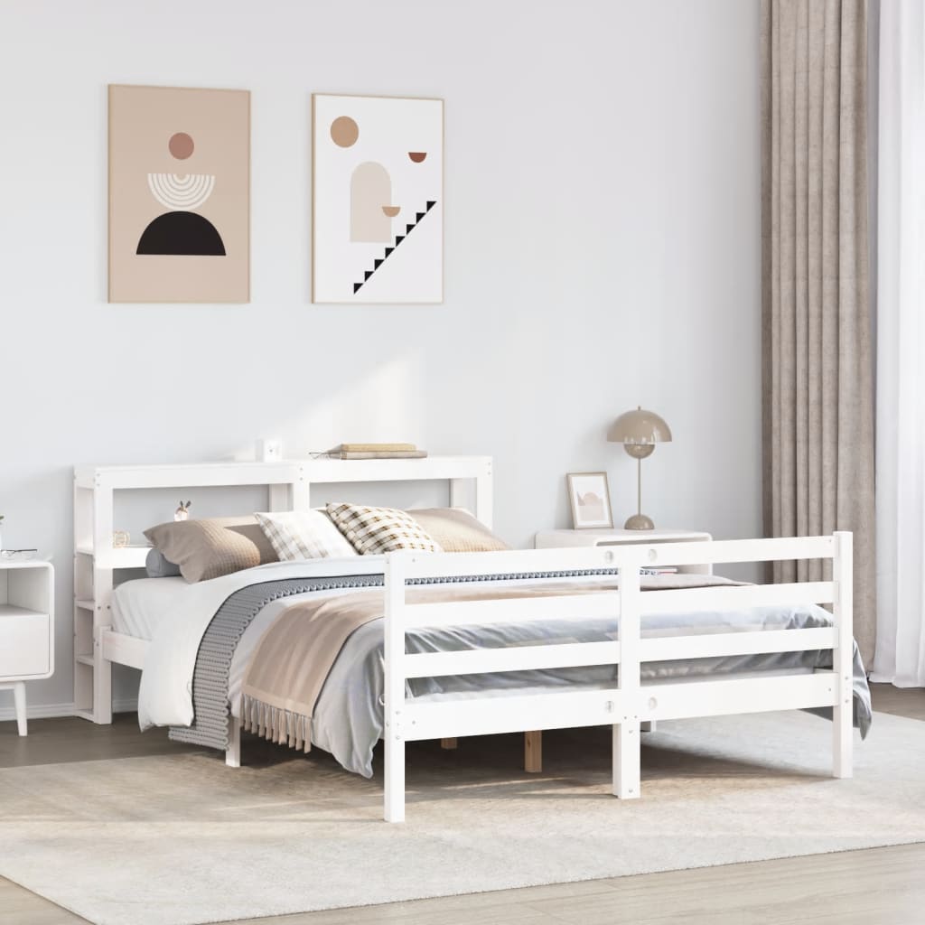 Bedframe zonder matras massief grenenhout wit 120x190 cm