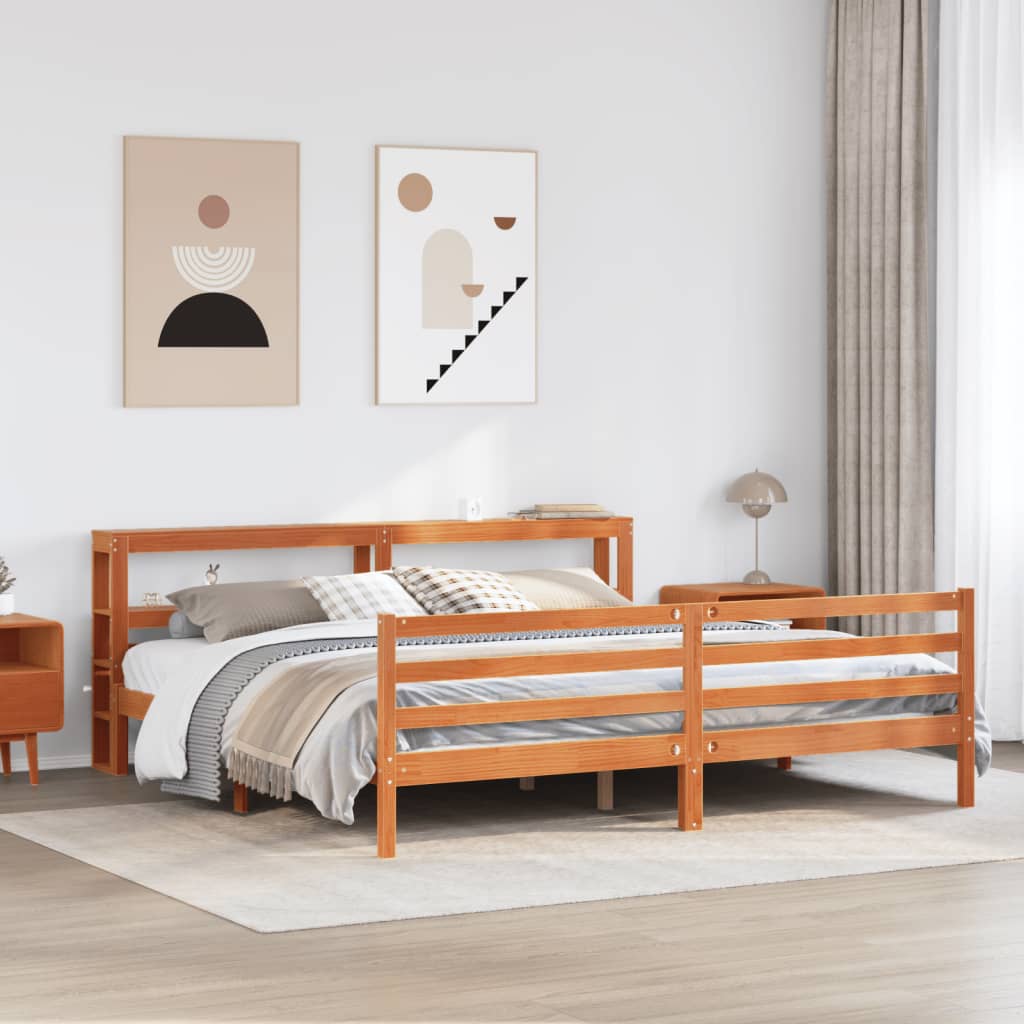 Bedframe zonder matras massief grenenhout wasbruin 200x200 cm Bedden & bedframes | Creëer jouw Trendy Thuis | Gratis bezorgd & Retour | Trendy.nl