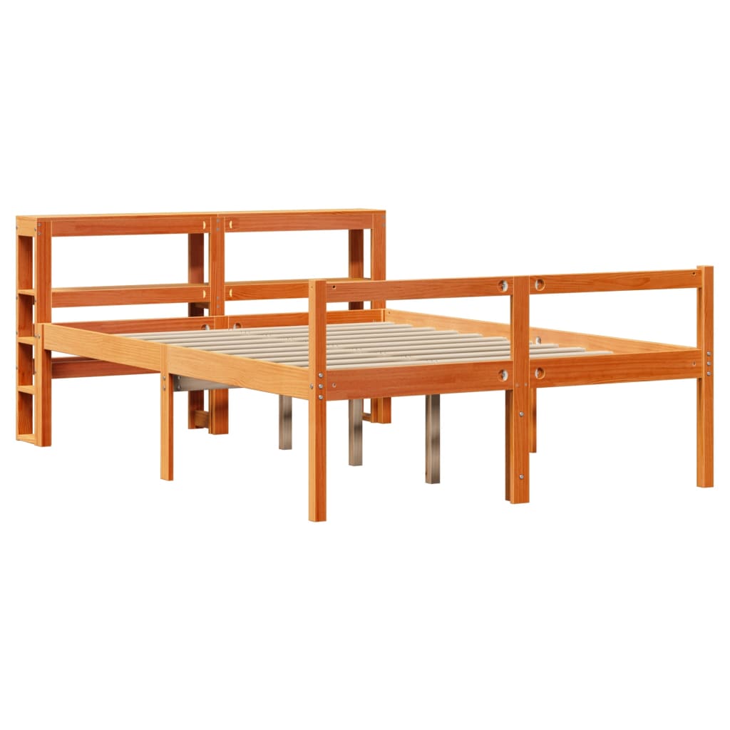 Bedframe met hoofdbord massief grenenhout wasbruin 150x200 cm Bedden & bedframes | Creëer jouw Trendy Thuis | Gratis bezorgd & Retour | Trendy.nl