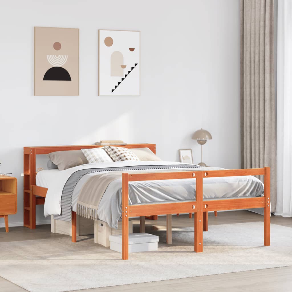 Bedframe met hoofdbord massief grenenhout wasbruin 150x200 cm Bedden & bedframes | Creëer jouw Trendy Thuis | Gratis bezorgd & Retour | Trendy.nl