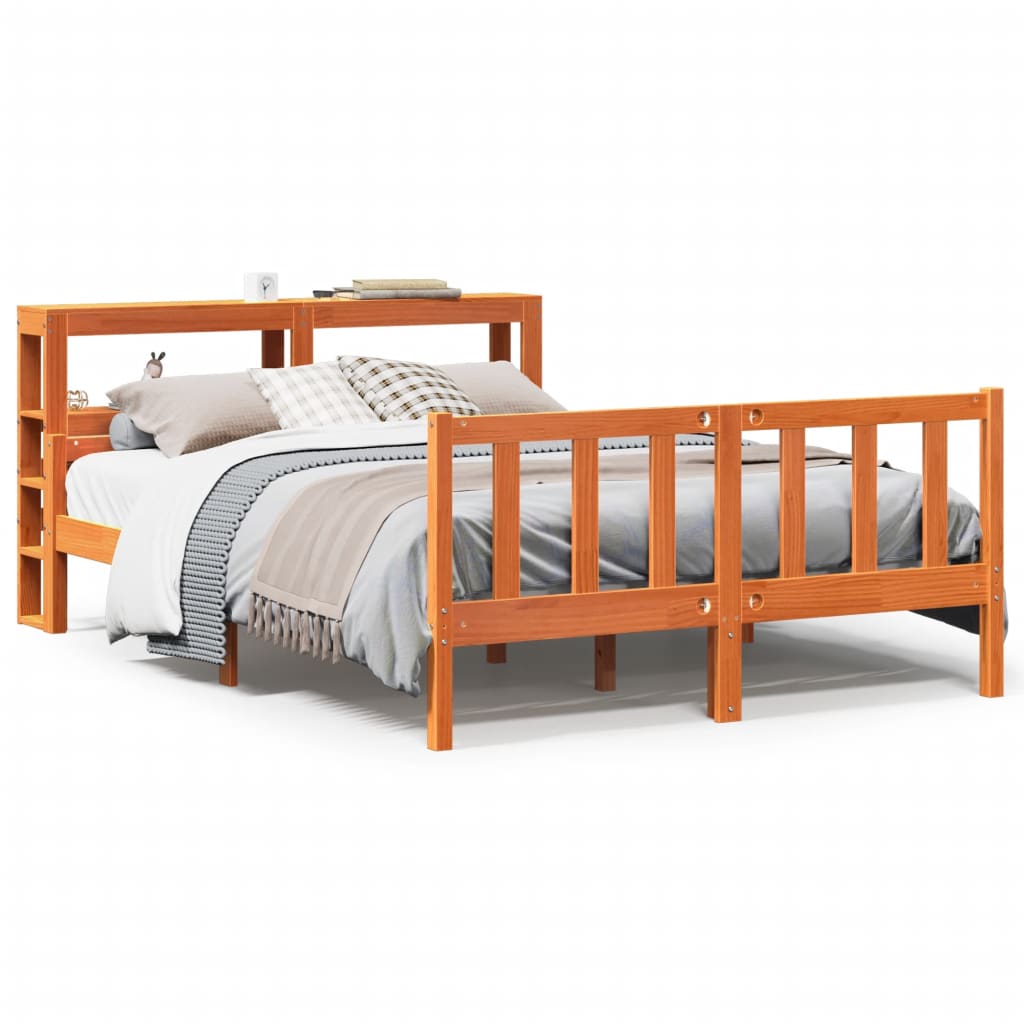 Bedframe met hoofdbord massief grenenhout wasbruin 150x200 cm