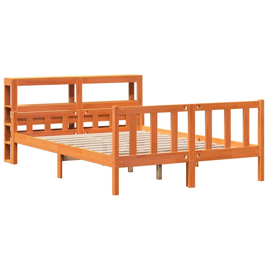 Bedframe met hoofdbord massief grenenhout wasbruin 150x200 cm