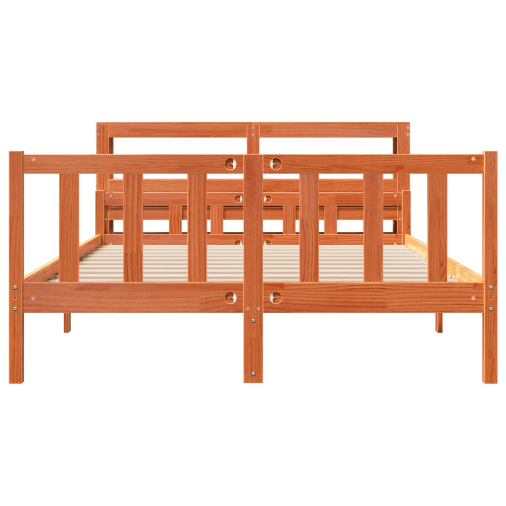 Bedframe met hoofdbord massief grenenhout wasbruin 150x200 cm