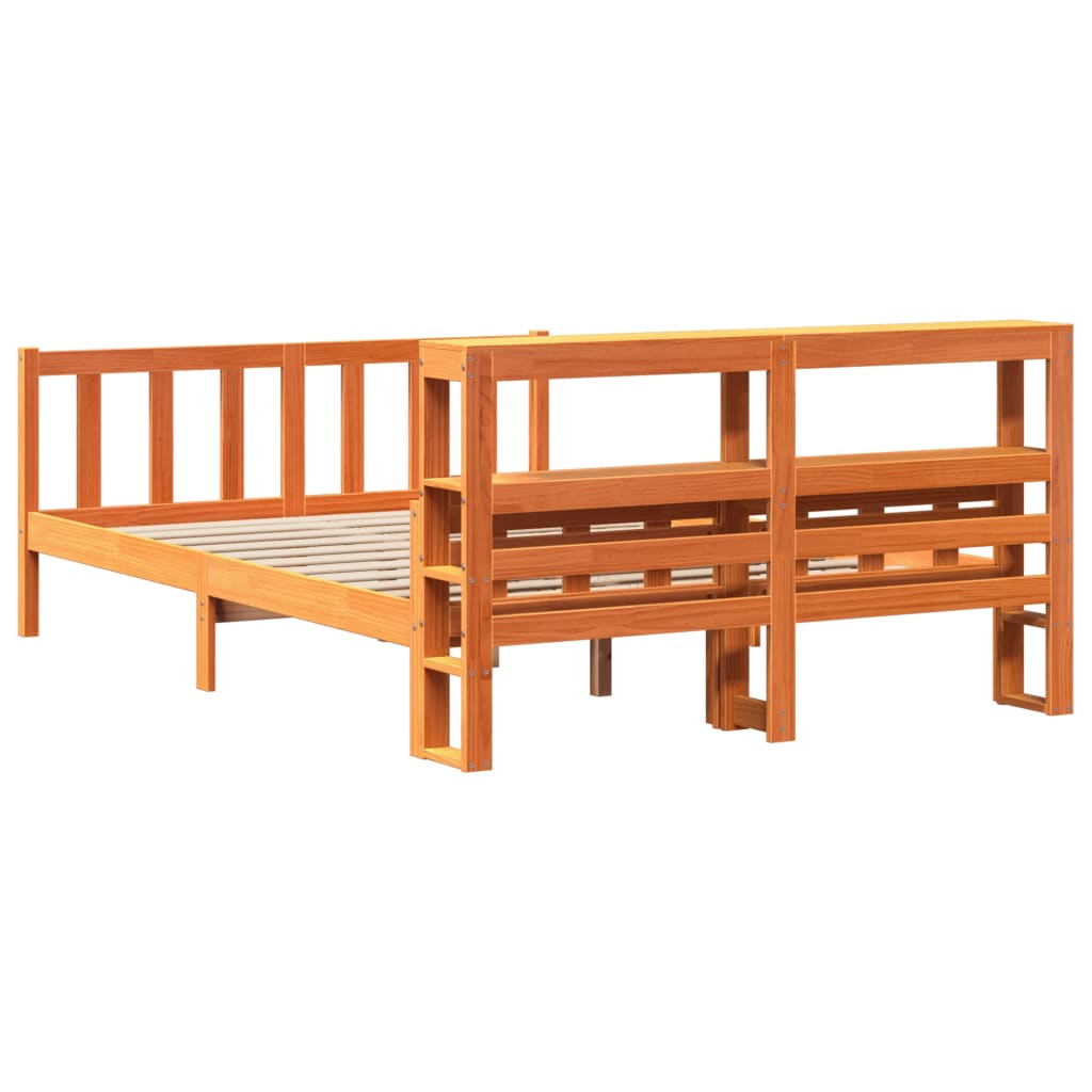 Bedframe met hoofdbord massief grenenhout wasbruin 150x200 cm