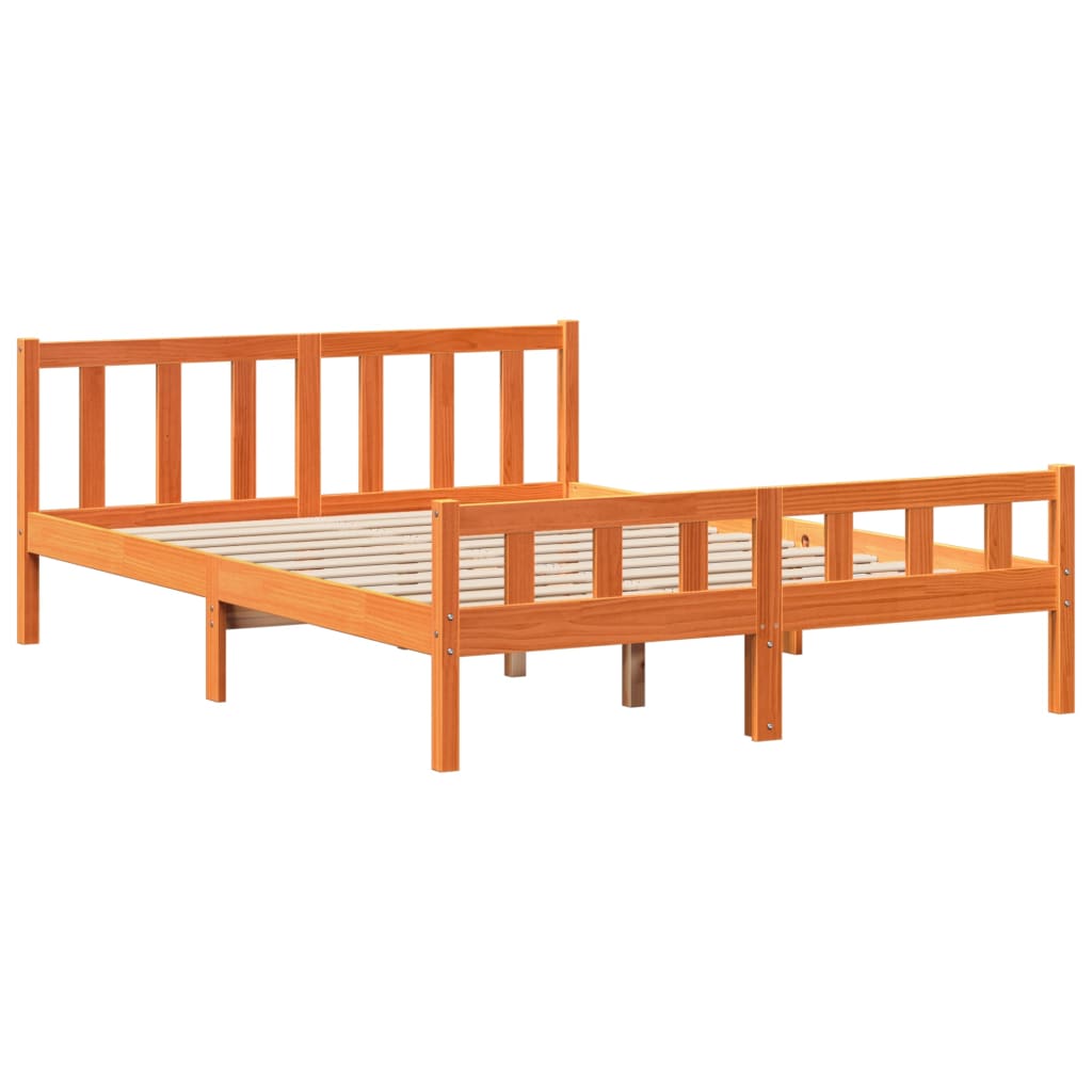 Bedframe met hoofdbord massief grenenhout wasbruin 150x200 cm