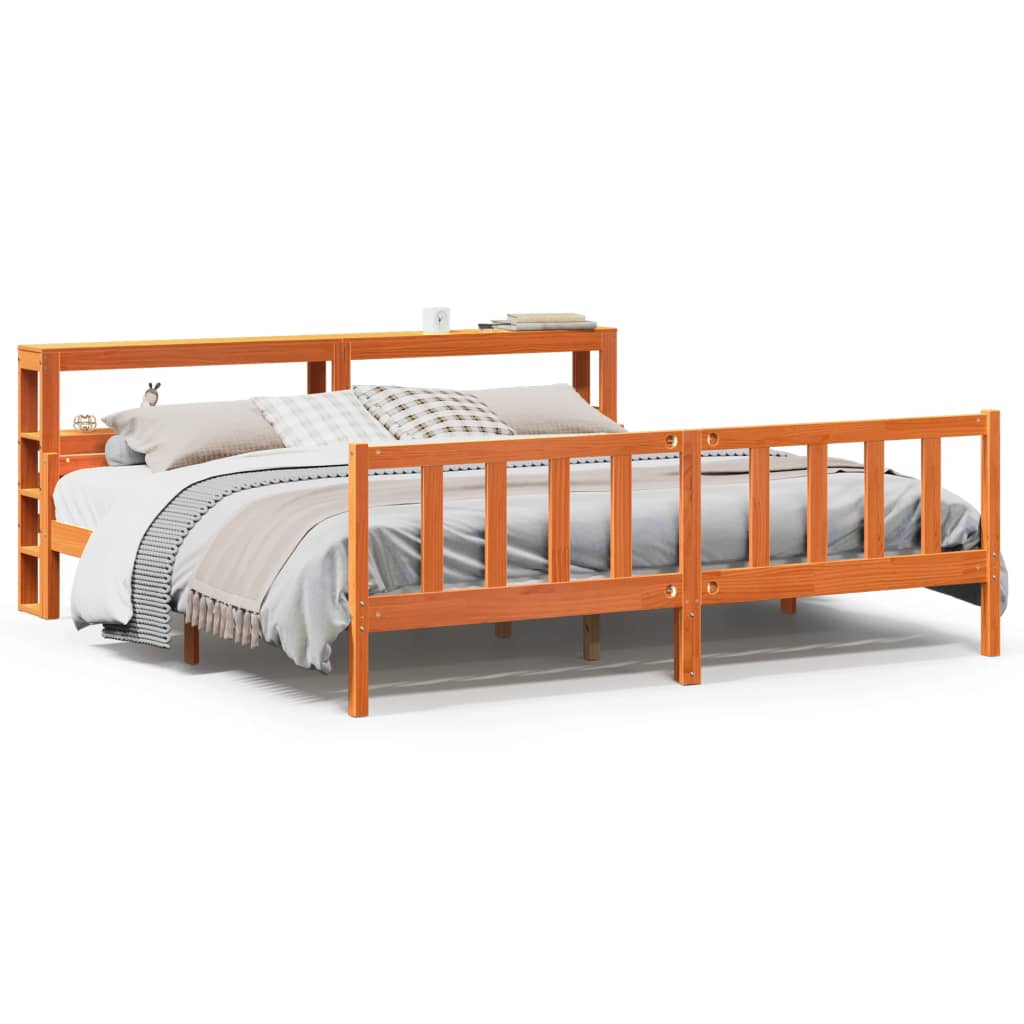 Bedframe met hoofdbord massief grenenhout wasbruin 180x200 cm