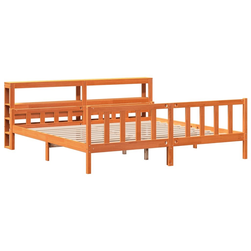 Bedframe met hoofdbord massief grenenhout wasbruin 180x200 cm