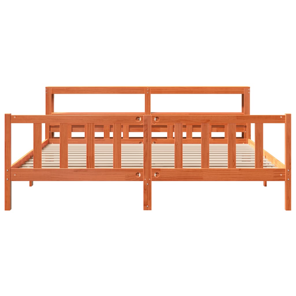 Bedframe met hoofdbord massief grenenhout wasbruin 180x200 cm