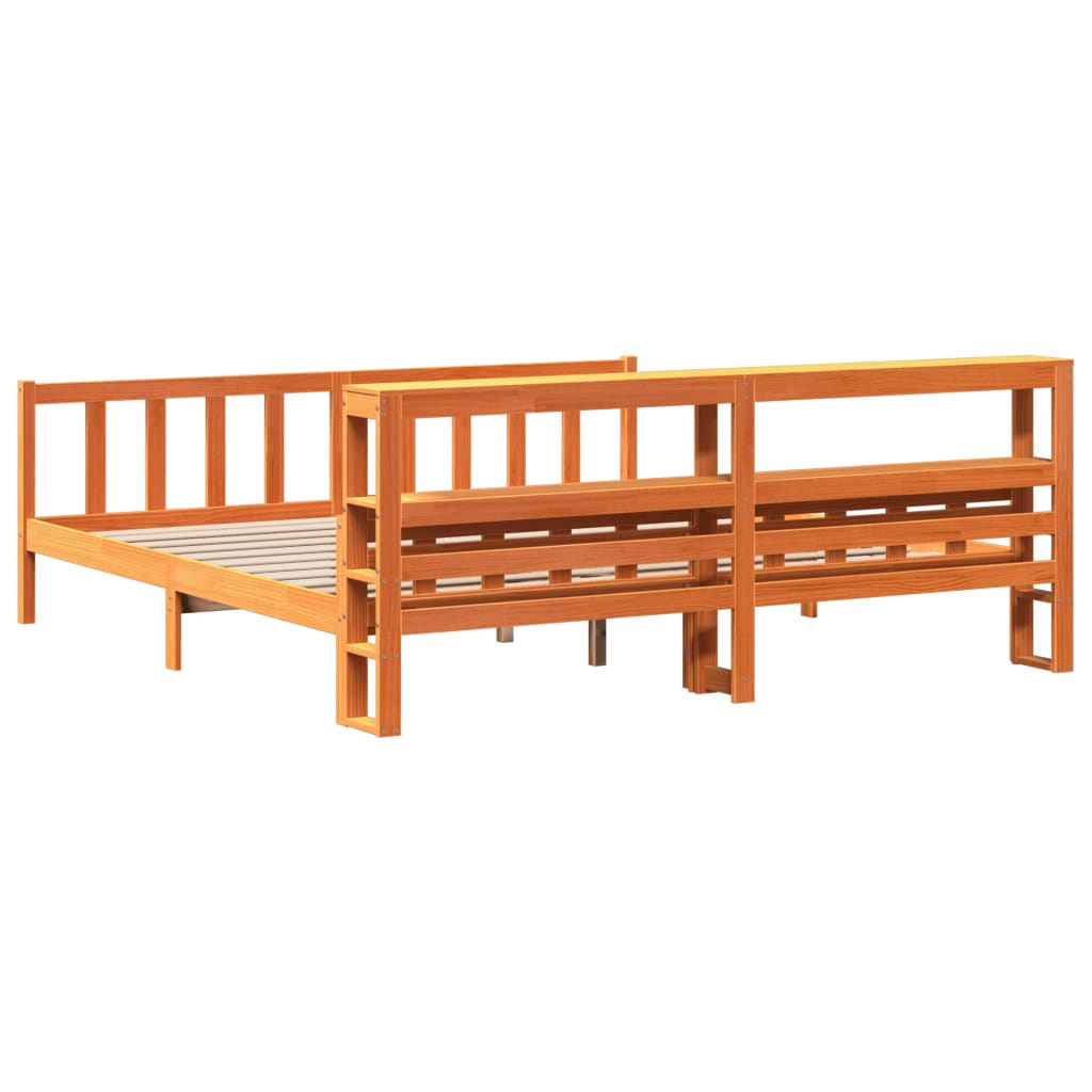 Bedframe met hoofdbord massief grenenhout wasbruin 180x200 cm