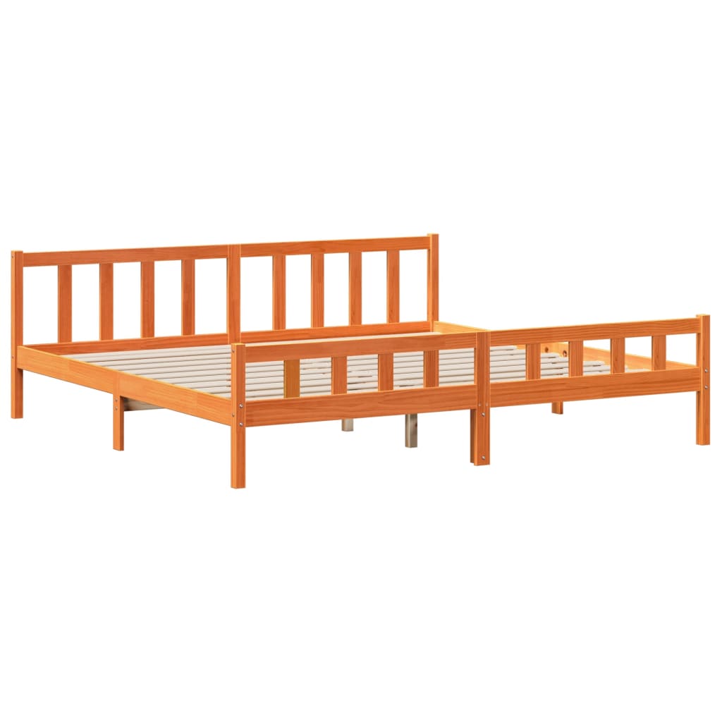 Bedframe met hoofdbord massief grenenhout wasbruin 180x200 cm