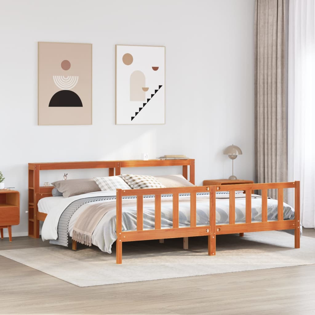 Bedframe met hoofdbord massief grenenhout wasbruin 180x200 cm