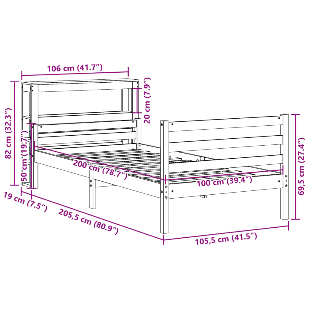 Bedframe met hoofdeinde zonder matras 100x200 cm wit