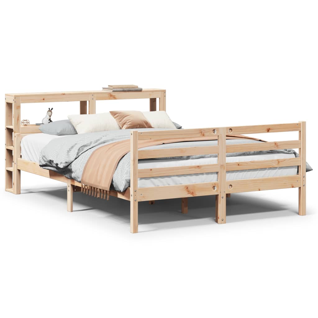 Bedframe met hoofdbord massief grenenhout wit 140x200 cm