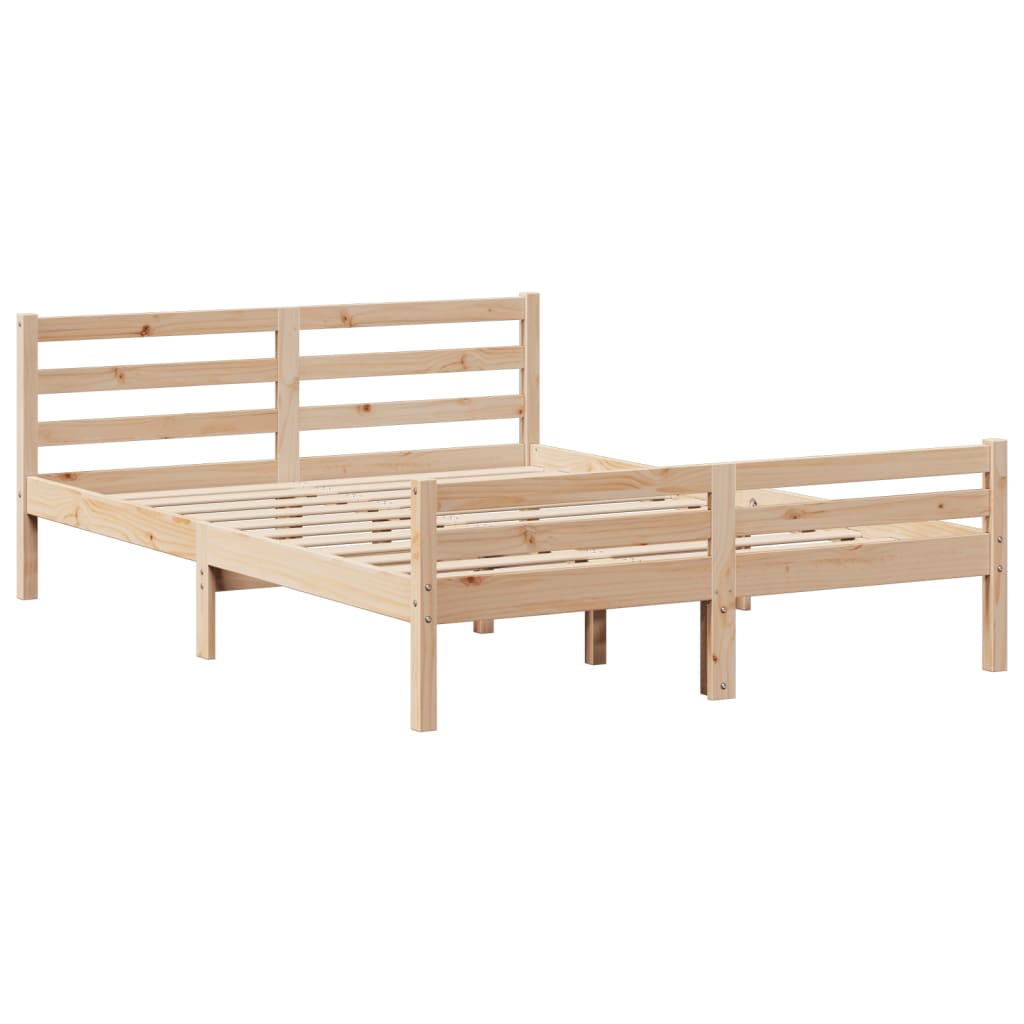 Bedframe met hoofdbord massief grenenhout wit 140x200 cm