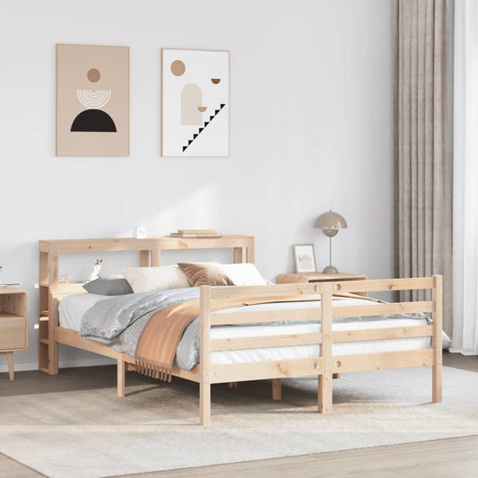 Bedframe met hoofdbord massief grenenhout wit 140x200 cm