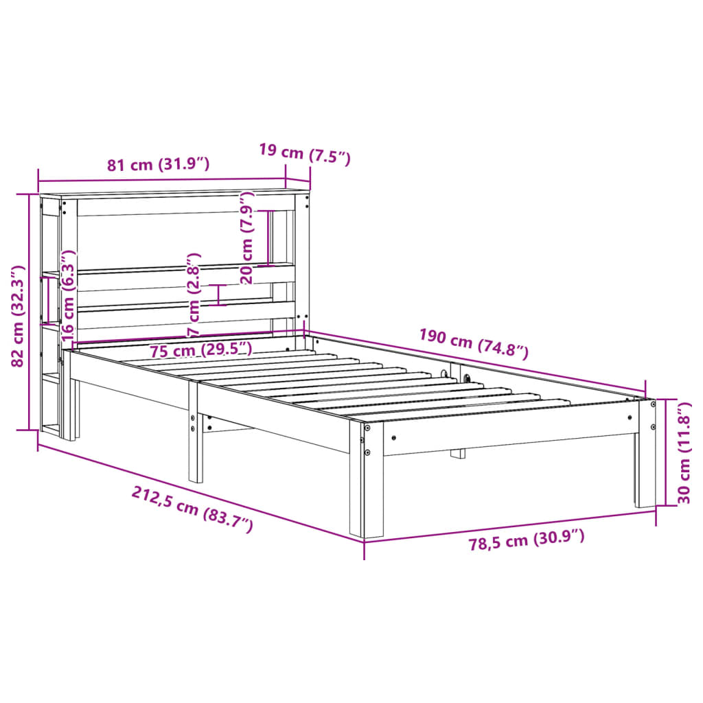 Bedframe met hoofdbord massief grenenhout wit 75x190 cm Bedden & bedframes | Creëer jouw Trendy Thuis | Gratis bezorgd & Retour | Trendy.nl