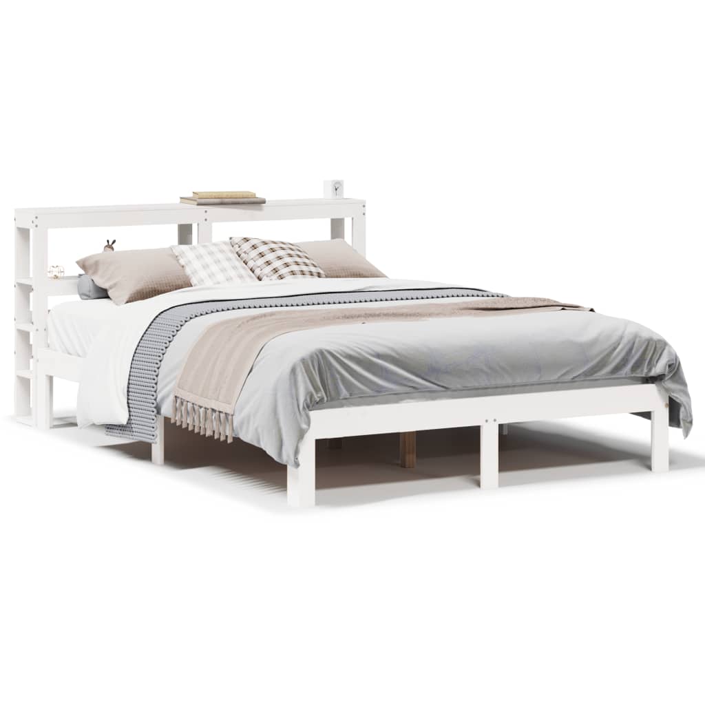 Bedframe met hoofdbord massief grenenhout wit 120x190 cm