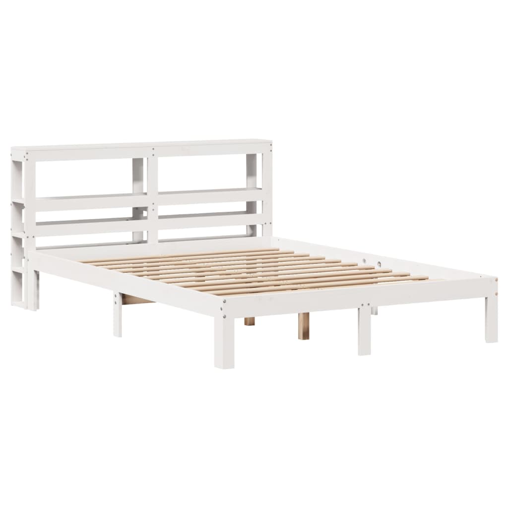 Bedframe met hoofdbord massief grenenhout wit 120x190 cm