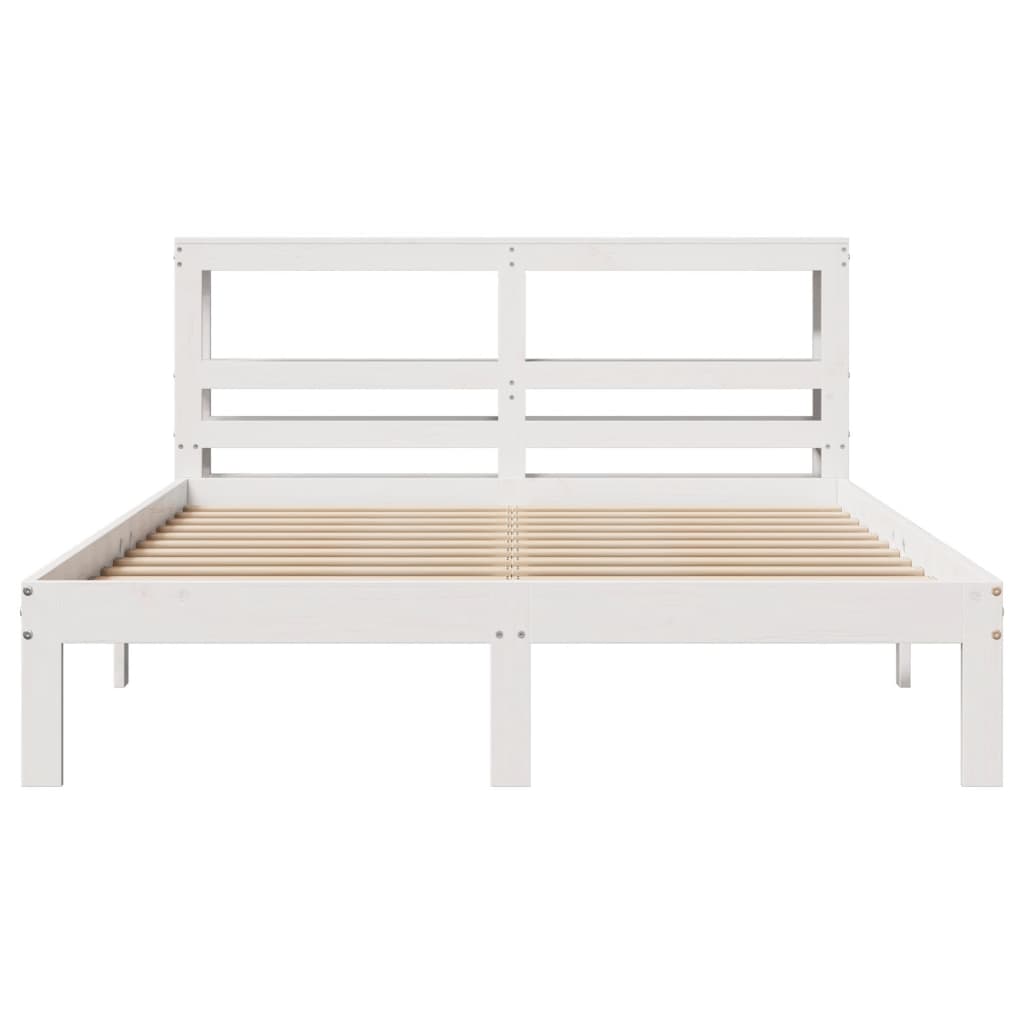 Bedframe met hoofdbord massief grenenhout wit 120x190 cm