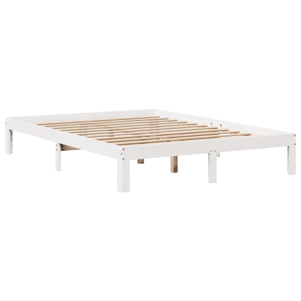 Bedframe met hoofdbord massief grenenhout wit 120x190 cm